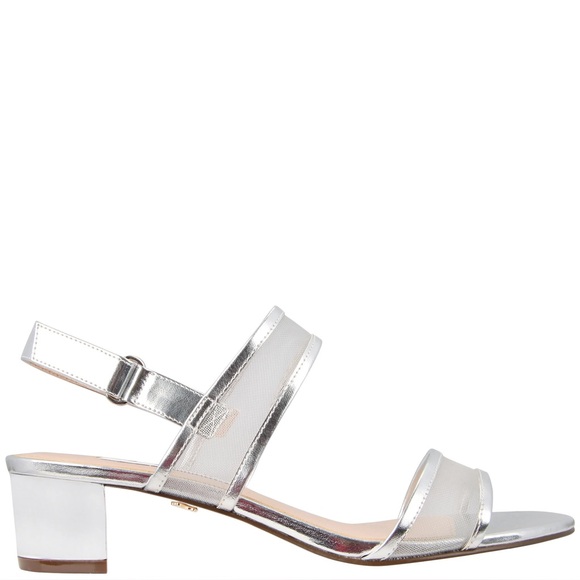 Nina Ganice SILVER METALLIC FOIL WITH MESH BLOCK HEEL HOOK & LOOP SANDALS | Sz 8 - Picture 2 of 10